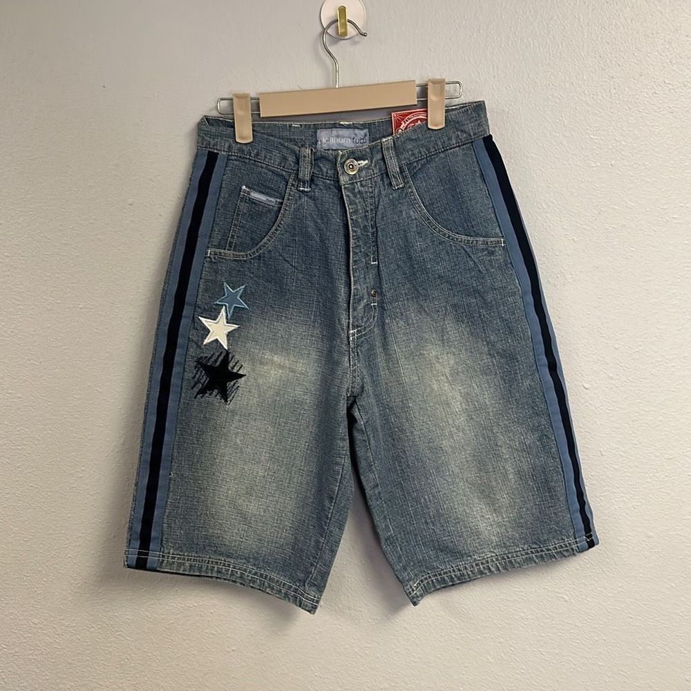 VTG 2000s Platinum Fubu Women's Harlem Globetrotters Bermuda Denim Shorts Sz 12